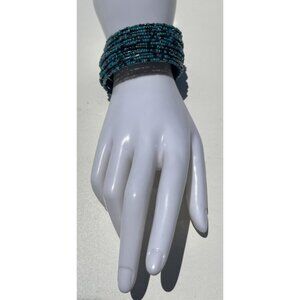 Vintage Seed Bead Wrap Crossover Cuff Native Style Bracelet Blue Women’s Sz 7